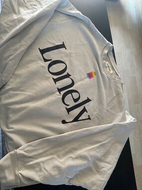 LONELY GHOST Cream Sweatshirt with Black Logo and Rainbow Patch